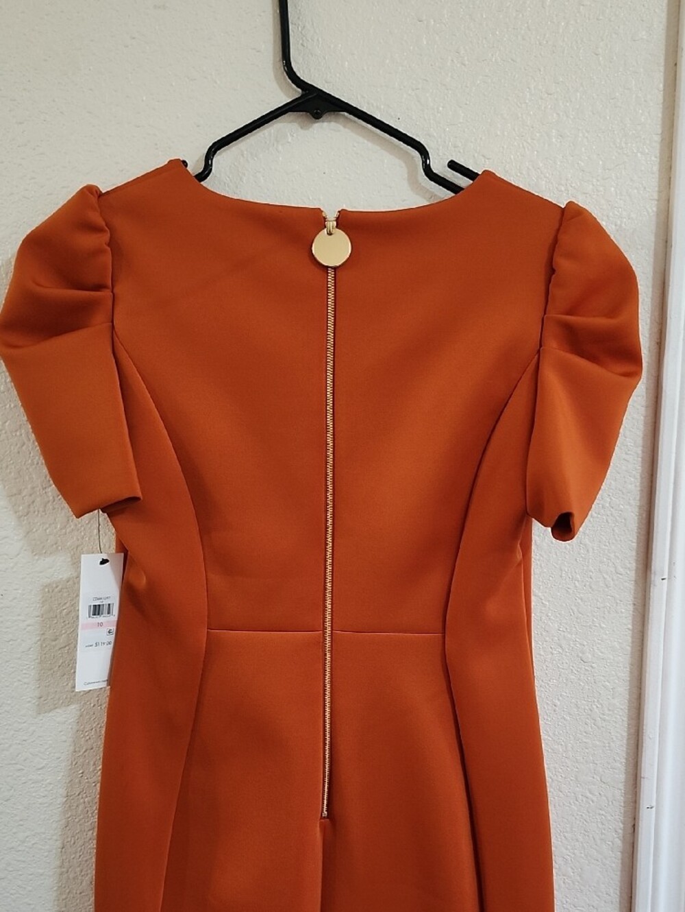 Calvin Klein Rust Orange Puff Sleeve Midi Dress - Picture 4 of 5